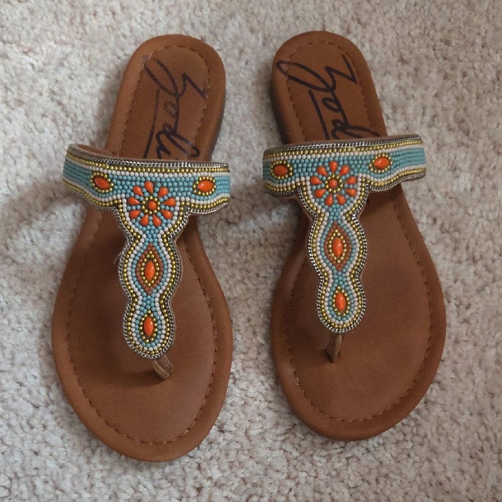 Zodiac Beaded Sandals with Orange and Blue Details